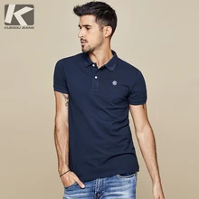 KUEGOU, летняя хлопковая черная рубашка поло с вышивкой, Мужская модная приталенная рубашка с коротким рукавом, мужская одежда размера плюс 2527