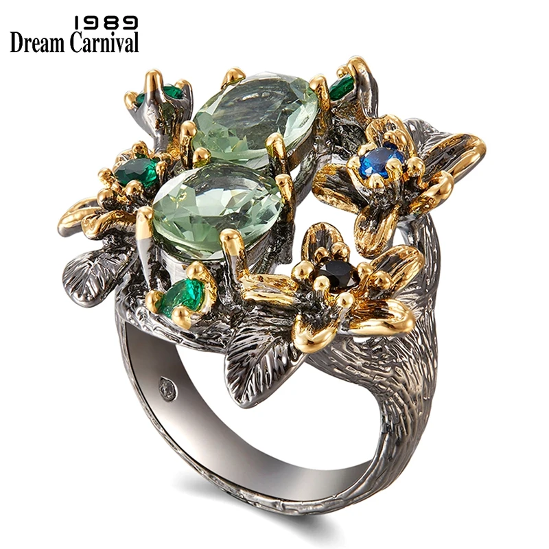 Beste Dreamcarnival 1989 Prachtige Cz Ringen Voor Vrouwen Engagement Party Vintage Bloem Ring Opvallende Olivijn Zirkoon Sieraden WA11688
