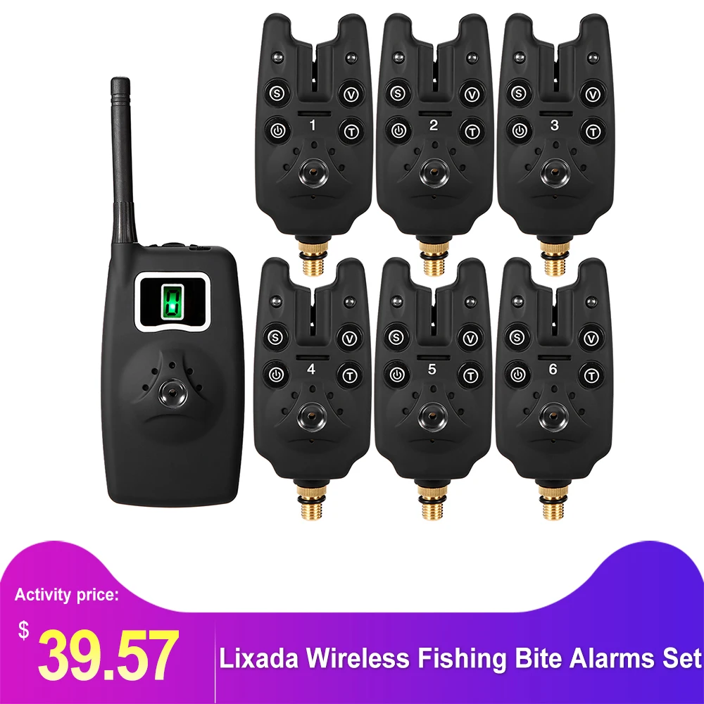 

Lixada Wireless Fishing Bite Alarms Set Digital Fishing Alarm Kit LED Alarm Indicator Alert Bell Receiver with Zippered Box