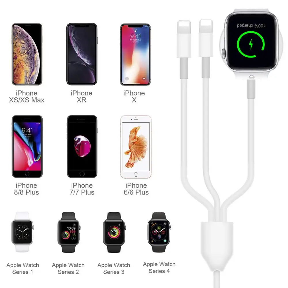 

3 in 1 Wireless Charger for Apple Watch 1 2 3 4 Quick Charger 1.2 USB Cable for iPhone X Xs 8 Plus iPod USB Data Cable