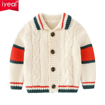 

IYEAL Boys Sweater Turn-down Collar Patchwork Long Sleeve Children Knitwear Boys Cotton Knitted Kids Baby Outerwear for 0-3Years