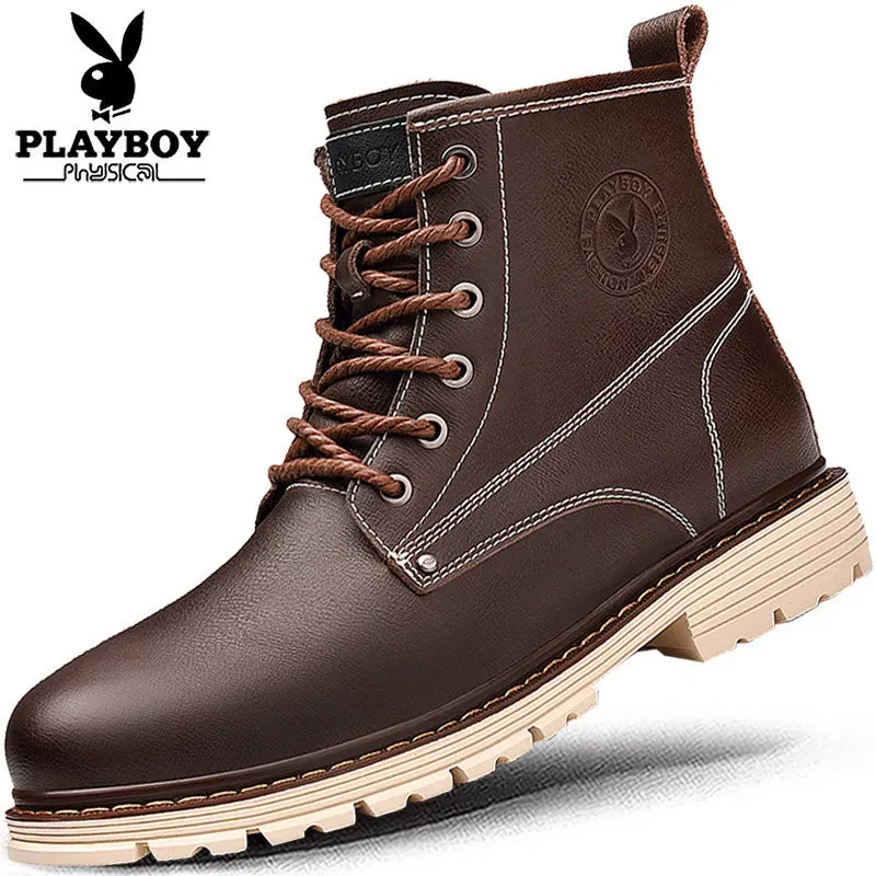 

PLAYBOY MEN'S Shoes Autumn And Winter New Style Worker Boot Korean-style Casual Martin Boots Warm Snow Boots Youth Fashion Boots