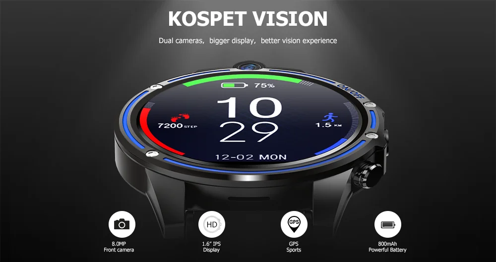 Умные часы KOSPET Vision спортивные часы 1,6 дюймов 4G 3+ 32GB Смарт-часы GPS Двойная камера часы с сим-картой Бизнес Мужчины pk hope brave