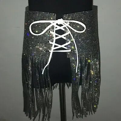 Black Rope Сексуальные вечерние юбки больших размеров, женская одежда, новые летние мини-юбки с блестками и кисточками из страз - Цвет: Black Rope