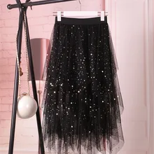 Женская плиссированная юбка с высокой талией, блестящая женская фатиновая юбка, Милая юбка для танцев для девочек, юбки для женщин, s Faldas, летняя юбка средней длины