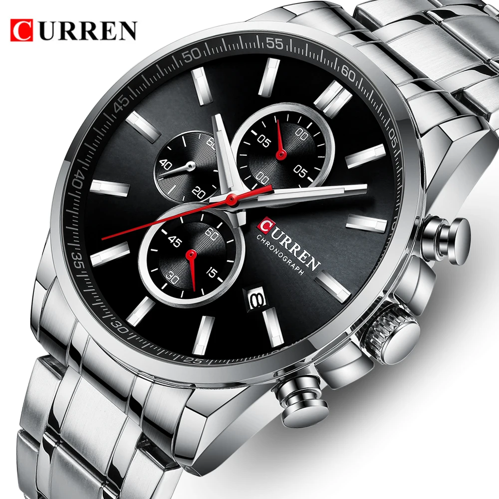 

Men’s Watches CURREN Top Luxury Brand Chronograph Waterproof Quartz Watch Men Stainless Steel Sport Wrist Watch Clock for Men