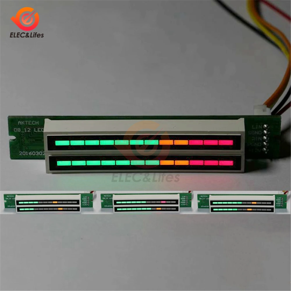 Mini Dual 12-bit LED Music Level Indicator Module Adjustable Audio VU Level Indicator Meter AGC Stereo Amplifier Board DIY Kit