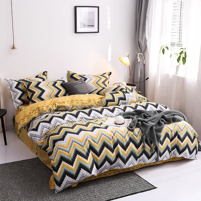 Plaid Yellow Black Bedding Set Printing Bed Line Bed Sheets