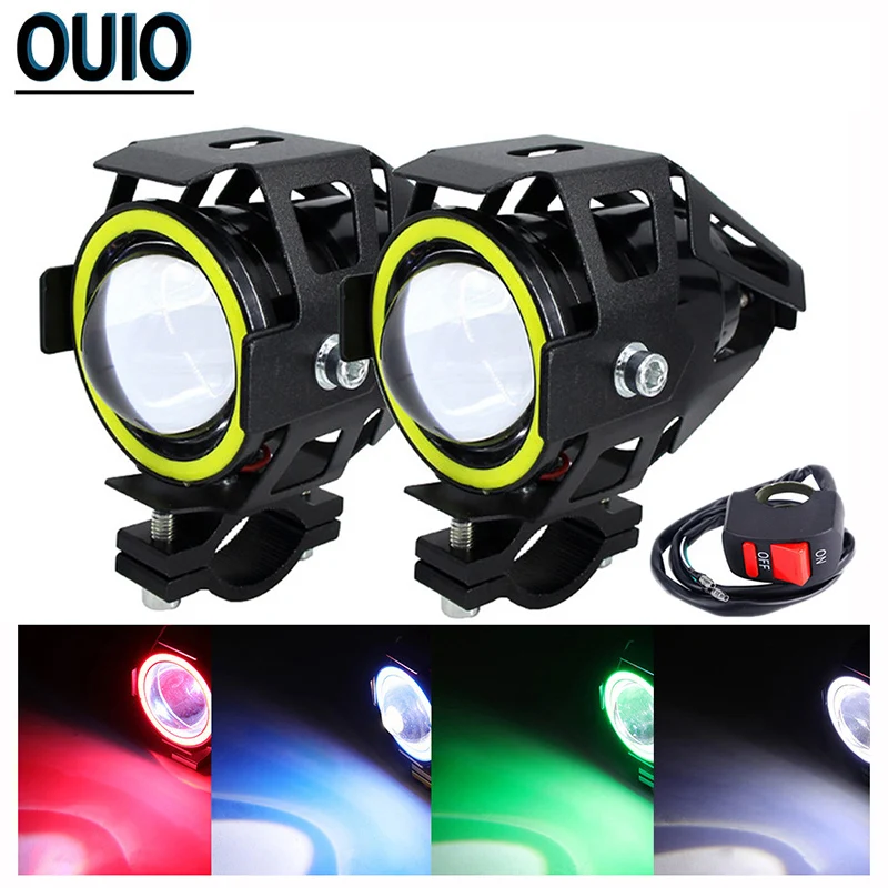 

125W LED U7 Motorcycle Lamp Electric Vehicle Headlamp Strong Weak Flash Light Angel Eye 12V Accessories Scooter Work Fog Lights