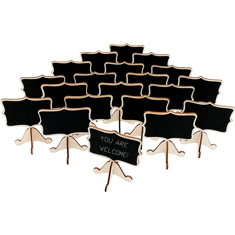 

20 Pcs Wood Mini Chalkboard Signs with Support Easels, Place Cards,Small Rectangle Chalkboards Blackboards for Weddings, Birthda