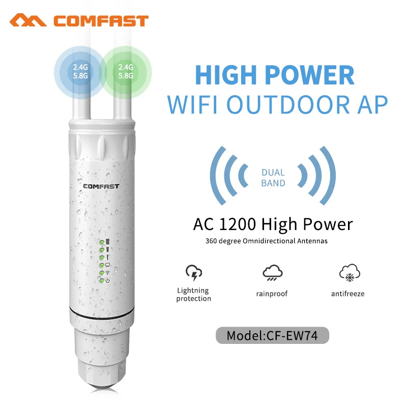 New Comfast High Power AC1200 Outdoor Wireless wifi Repeater AP/WIFI Router 1200Mbps Dual Dand 2.4G+5Ghz Long Range Extender PoE