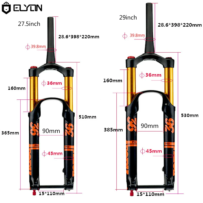 Custom Bicycle Bolt Thru Axle Suspension Fork With 140mm/150mm/160mm