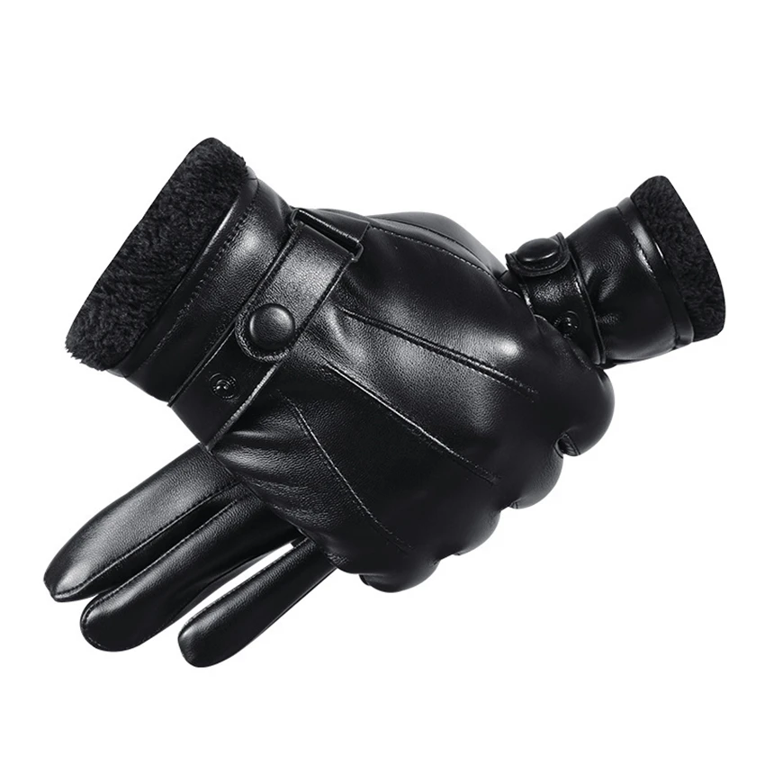 

Touchscreen Men Gloves PU Leather Spring Fall Winter Warm Gloves Waterproof Windproof High Quality Business Style Black Gloves