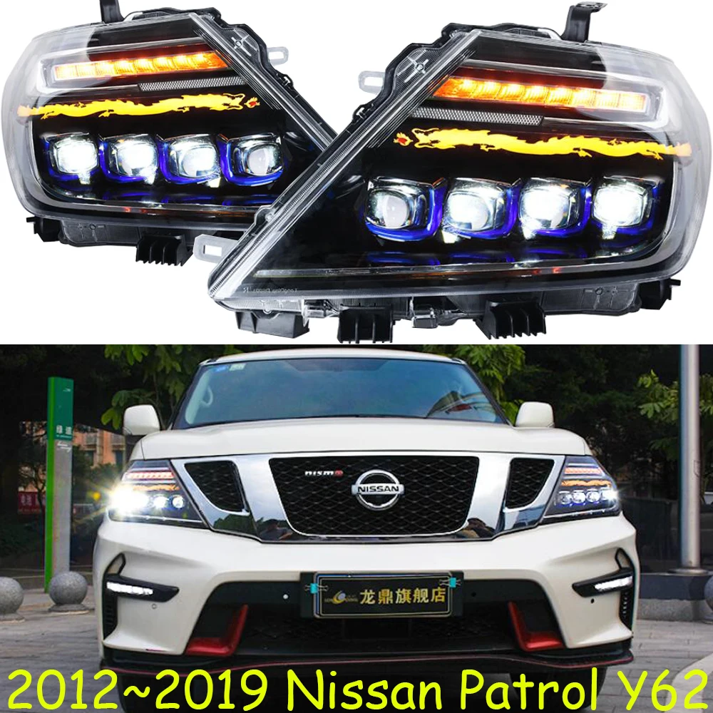 2 шт. 2012~ 2019y автомобильный bupmer головной светильник для Nissan фара на patrol Y62 автомобильные аксессуары все в светодиодный противотуманный патруль Y62 налобный фонарь