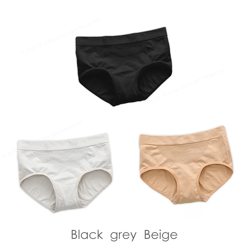 Black Grey Beige 3 шт., ROSI, женские бесшовные трусы, трусики, пуш-ап, на бедрах, хлопок, промежность, женское нижнее белье, высокая талия, в форме сот, дамское нижнее белье - Цвет: Black Grey Beige