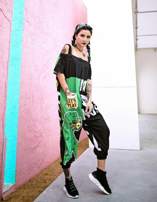 Rock Baggy Rompers Women Cartoon Dinosaur Printed Letters Overalls Sleeveless Jumpsuit Hip Hop Dance Streetwear Plus Size Pants