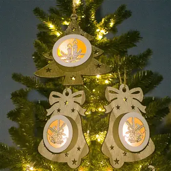 

LED Luminous New Year Natural Wood Christmas Tree Ornaments Pendants Hanging Crafts Xmas Decor Home Wedding Party Decoration