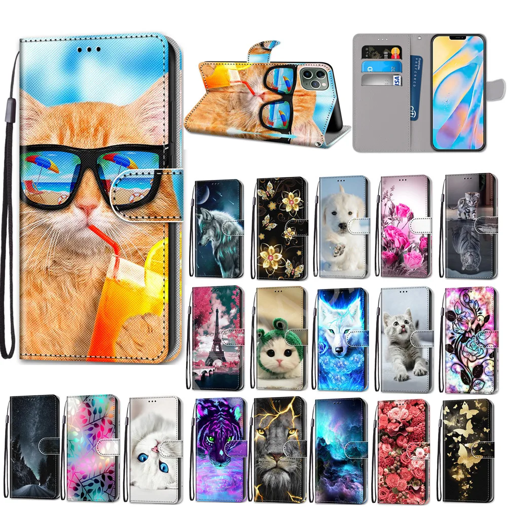 For Samsung Galaxy S20 Ultra S10 Plus PU Leather Painted Flip Wallet case S9 S8 S7 Edge Bracket with card slot Cover | Мобильные