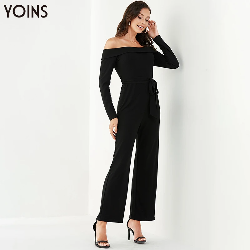 YOINS/ осенне-зимний женский комбинезон с длинными рукавами и поясом, с открытыми плечами, Повседневная Рабочая Повседневная Офисная Женская одежда, боди Mujer