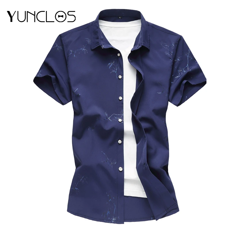 

Men's Floral Printed Short-sleeve Shirts Summer Casual Slim Fit Shirts for Men Outwear 3 colors Chemise Homme Plus Size M- 7XL