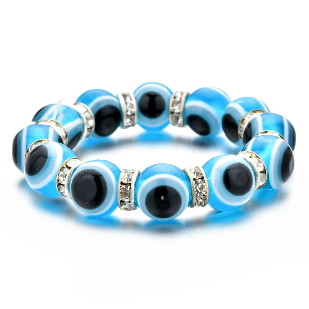 Модный турецкий синий детский браслет от сглаза, эластичный браслет с кристаллами и бусинами, браслет для детей, девочек, манжета, стрейч-бижутерия - Окраска металла: C