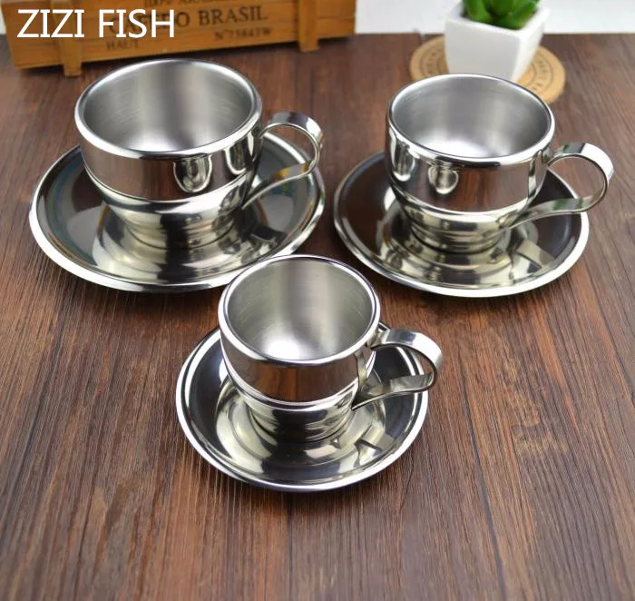 Fashion stainless steel double layer coffee cup set flower tea cup tea cup  d'Angleterre espresso bother mug coffee mug - AliExpress