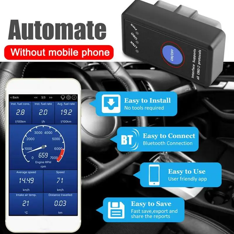 Диагностический мини сканер OBD2 Elm327 Bluetooth V1.5 для авто Sc X0E4|Считыватели кодов и