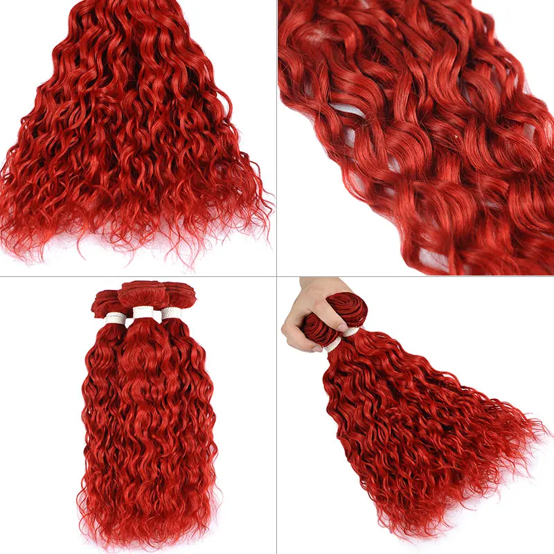 Бразильские натуральные кудрявые пучки волос с закрытием красные волнистые пряди с закрытием Pinshair не Реми волосы предварительно выщипанные волосы