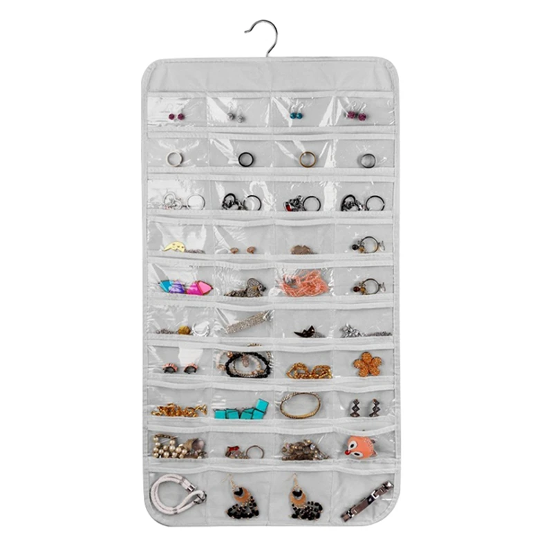 80 Grids Jewellery Hanging Bags Double-sided Small Items Household Storage Bag Foldable for Wardrob