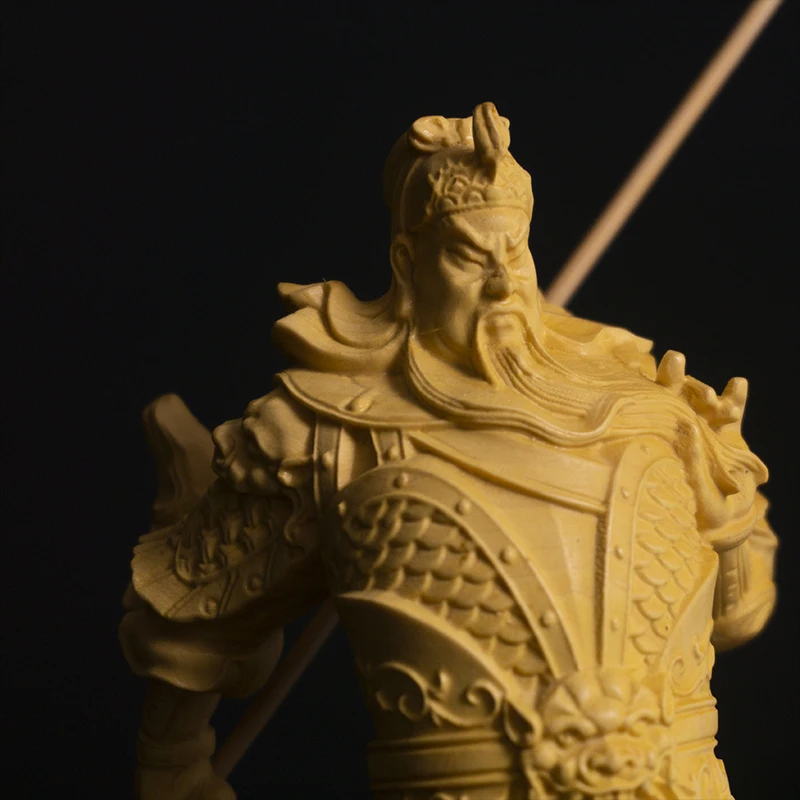 16 см Guan Yu Boxwood Скульптура Фэн Шуй настоящая деревянная статуя Гуань Гун три