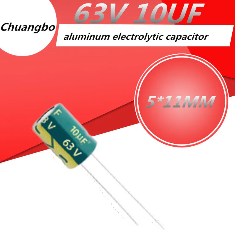 20pcs Higt quality 63V10UF 63V 10UF 5*11MM low ESR/impedance high frequency aluminum electrolytic capacitor 63V 10UF 5*11MM