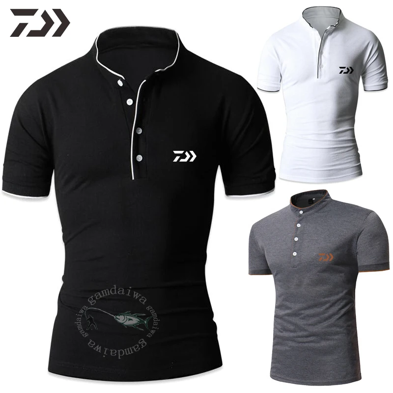 

Daiwa Clothing Fishing T Shirt Men Top Buttons Mandarin Collar Breathable Fishing Shirts Short Sleeve Shirt Sport Outdoor Casual
