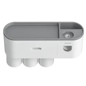 

1Pc Punch Free Toothbrush Holder Wall Mounted Gargle Rack Versatile Overhang Bathroom Organizer with Toothpaste Dispense