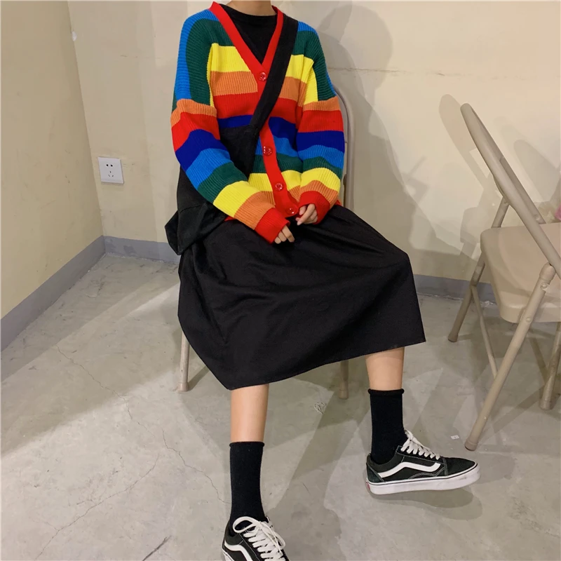 Фотосессия фабричная цена Управление 3 Hyuna c бантом в полоску цветастой радуги для детей с v-образным вырезом пуловер вязаный свитер-кардиган