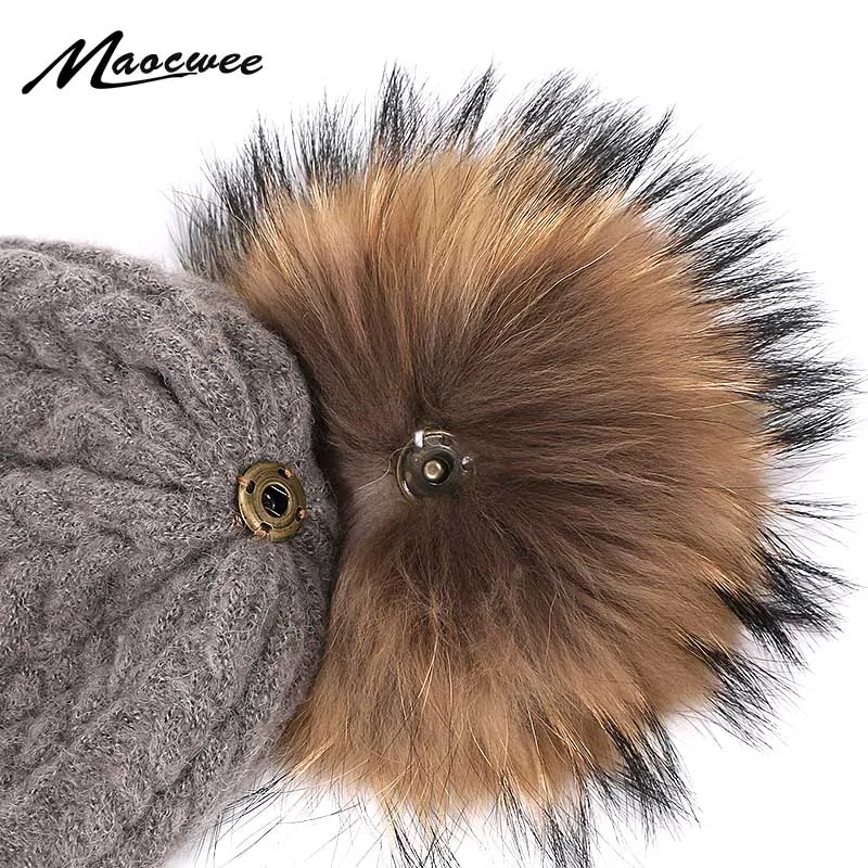 15 см натуральный животный Hairball Hat помпон ручной работы DIY действительно енот большой волос шар шляпа помпон с пряжкой