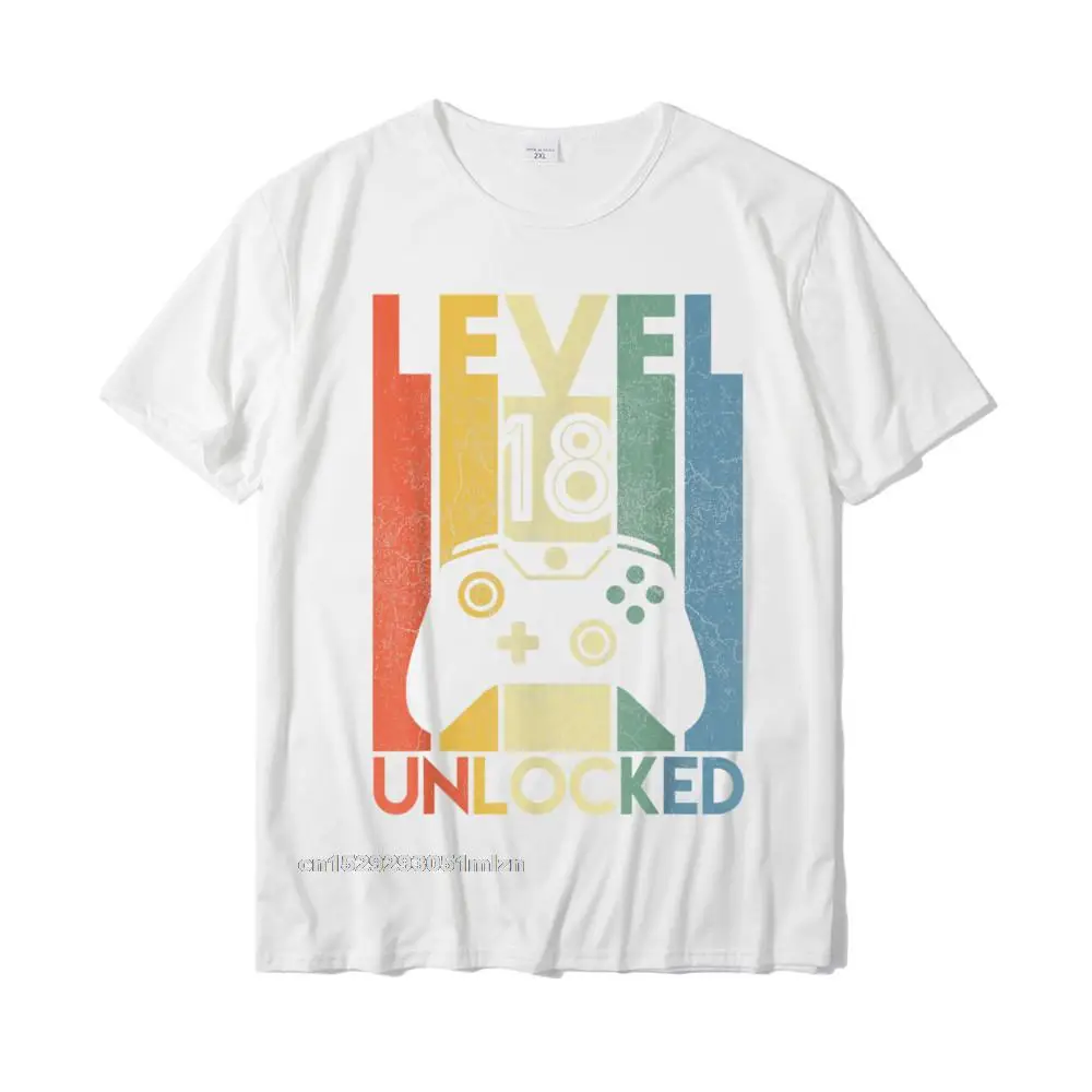 Faddish Custom Custom Short Sleeve T Shirt VALENTINE DAY Crew Neck 100% Cotton Tops Shirt for Men Tees Birthday Level 18 Unlocked Shirt Funny Video Gamer 18th Birthday Gift T-Shirt__3738 white