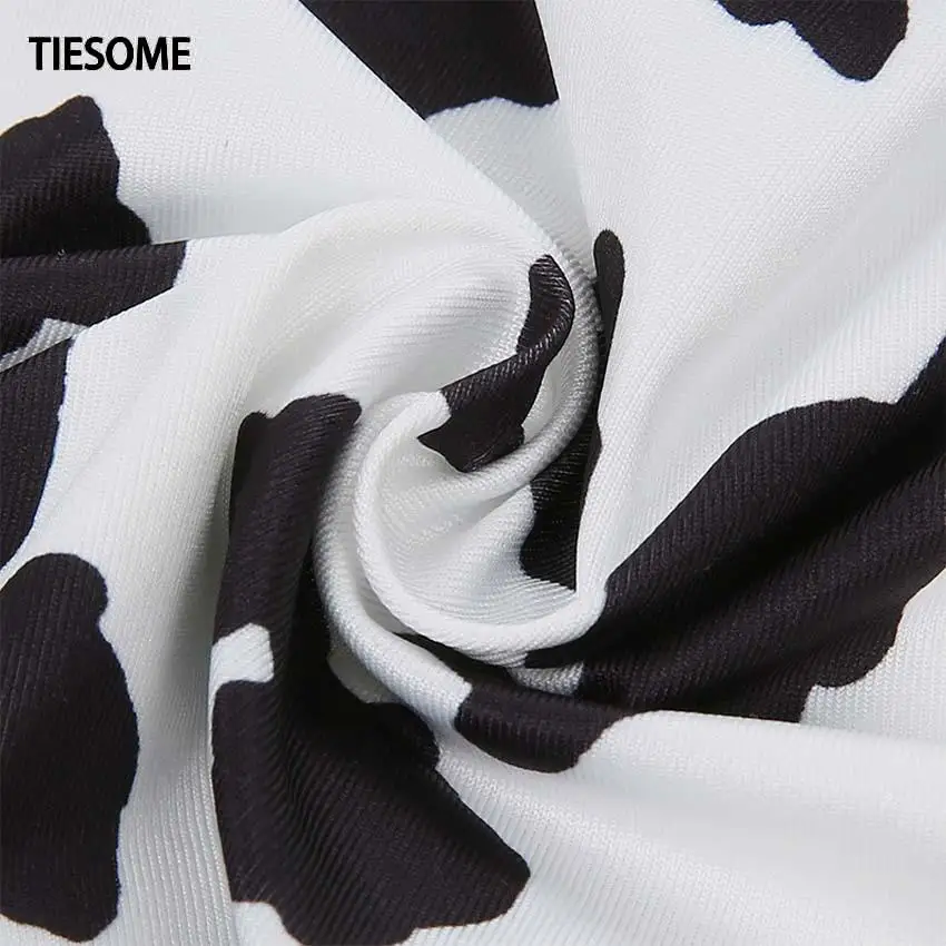 TIESOME Summer Women V-neck Lace Stitching Street Trend Cow Print Sling Slim And Navel Revealing Vest Female Tops Sexy Tank Top