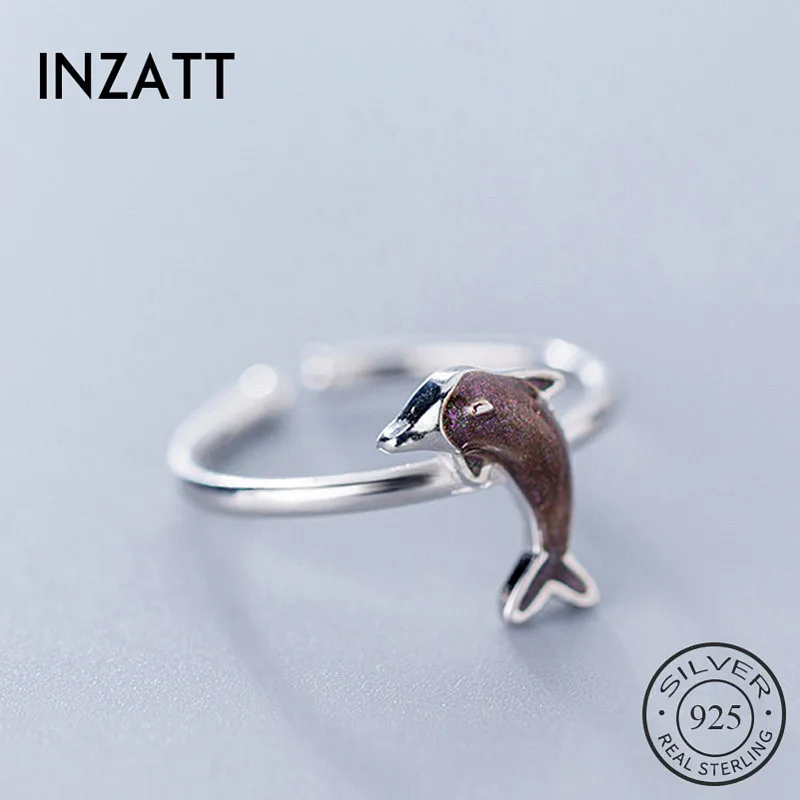 

INZATT Real 925 Sterling Silver Cute Dolphin Ring For Fashion Women Punk Fine Jewelry 2019 Minimalist Accessories Gift