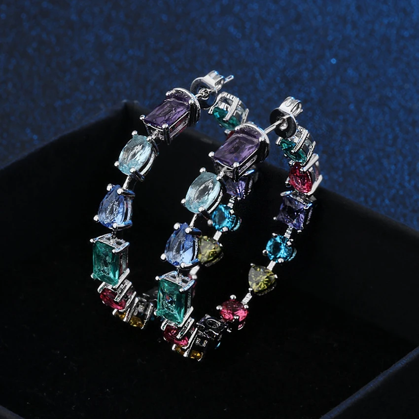 25 Different Styles Fashion Black Gold Hoops Huge Luxury Wedding Earings Zircon Big Hoop Earrings for Women Multi-Color Crystal - Окраска металла: HBD0036