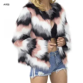 

Plus Size Winter Fur Coat Jacket Mixed Color Fur Overcoat Coat Women Furry Fur Coat Women Fluffy Warm Gradient Color Outerwear