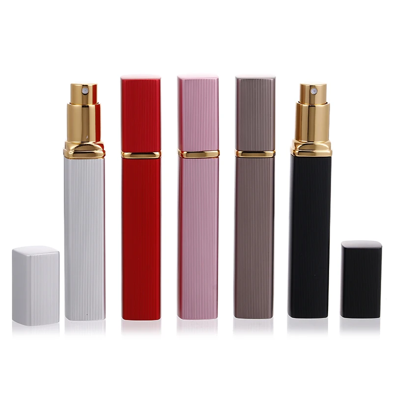 1pcs 6 color Metal Case Glass Tank Perfume Bottle Aluminum Nozzle Spray Refillable Bottle Parfum Cosmetic Glass Container 12ml