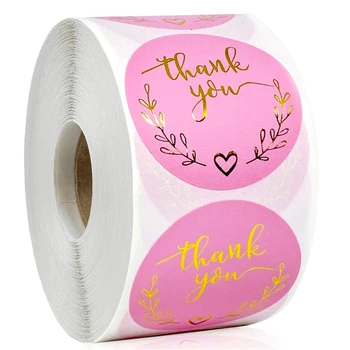 

Gift Sealing Stickers 500pcs Thank you Love heart Pink Stickers Festival Birthday golden foil stickers Gift Decorations Labels