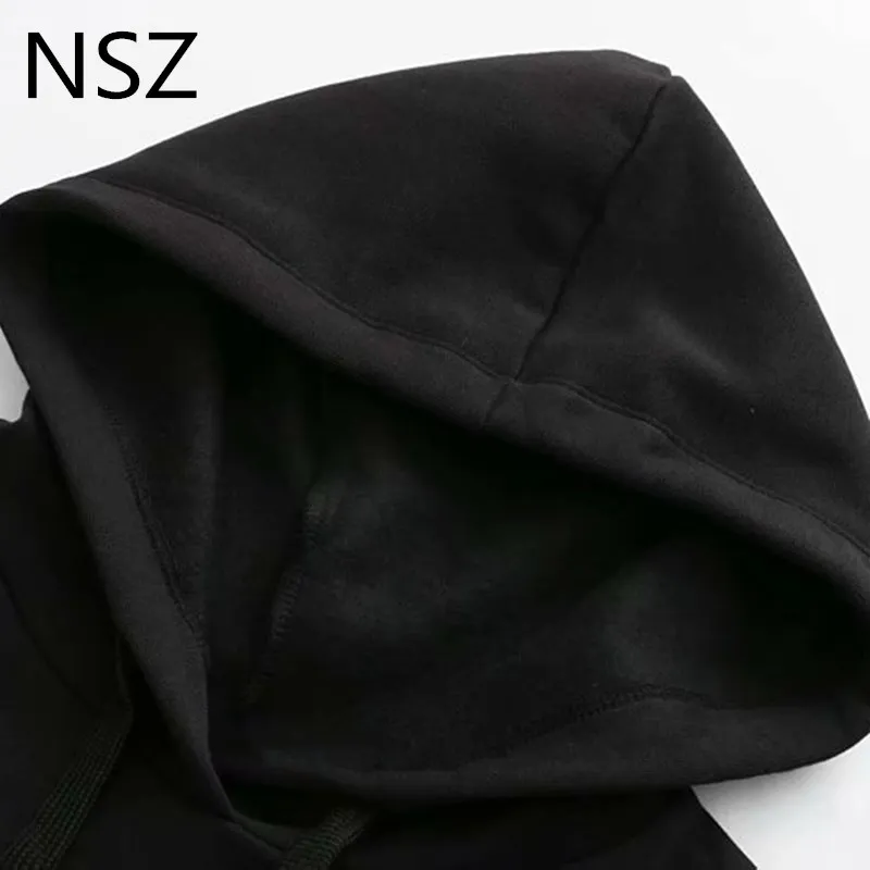 NSZ женская черная толстовка с капюшоном с длинным рукавом, большие размеры, флисовые толстовки, Свободные повседневные пуловеры, пальто