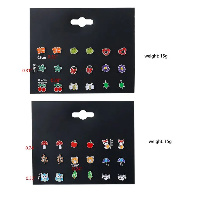 30 Pairs Stainless Steel Mixed Animals Heart Star Ladybug Bee Frog Mushroom Tree Daisy Umbrella Stud Earrings Set Kids kids earrings set
