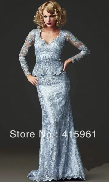same as picture Vestidos de novia, винтажное синее цельное платье с длинным рукавом, кружевное платье русалки, платья для матери невесты, вечерние платья - Цвет: same as picture