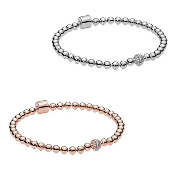 

S925 Sterling Silver Moments Bracelet Smooth Pave Crystal Ball Bracelet Bangle Fit original Pandoras Charm Beads Fashion Jewelry