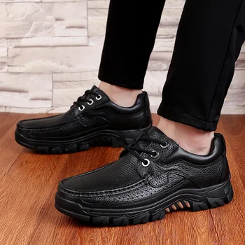 

Men Casual Shoes Genuine Leather Flat Shoes Men outdoor black Oxford Fashion Lace Up Men's shoes Work Shoes big size 47 o4