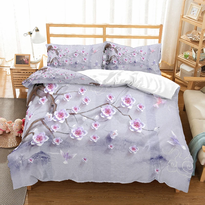 

Home Textile Luxury 3D Plum Flower Print 2/3Pcs Comfortable Duvet Cover PillowCase Bedding Sets Queen and King EU/US/AU Size