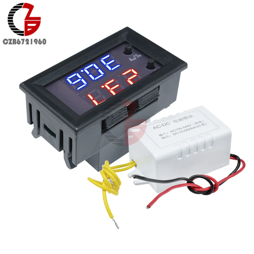 DC//AC 12V//220V Red//Blue LED Heat Cool Thermostat Temperature Controller Sensor