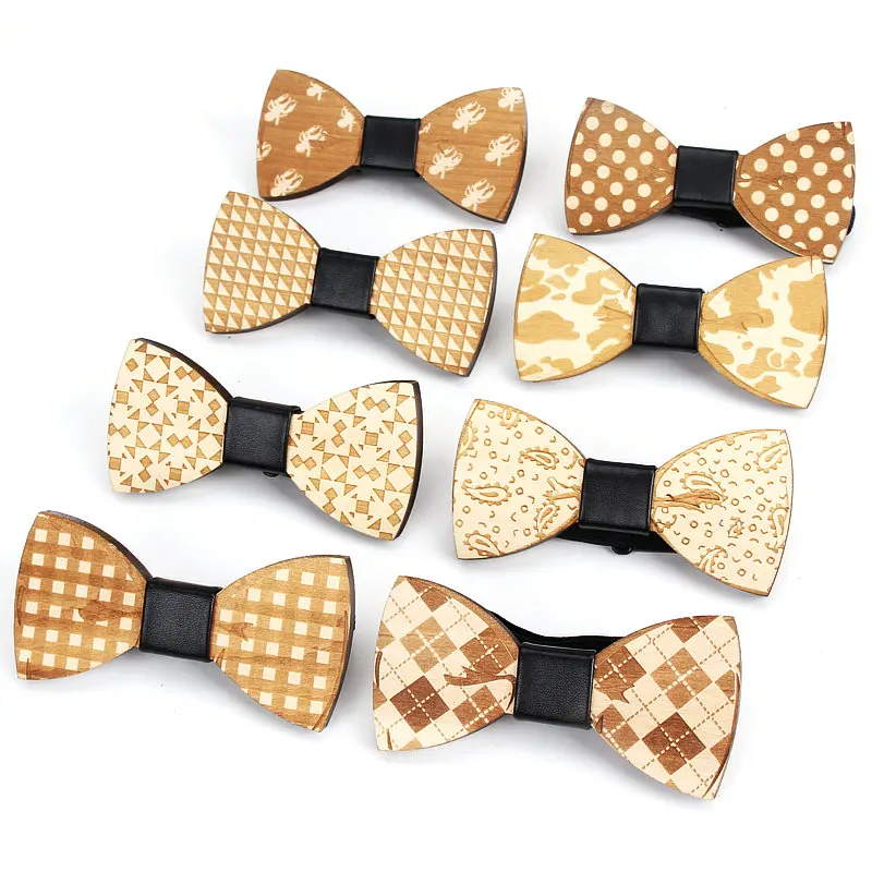 

Fashion Wooden Bowtie Men Formal Necktie Boy Men's Accessory Wedding Party Christmas Wood Kids Neck Wear for Men Women Cravat